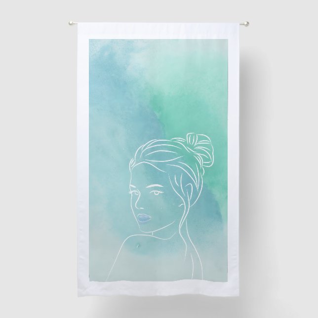 Boho Line Art Portrait Window Curtain  (Front)