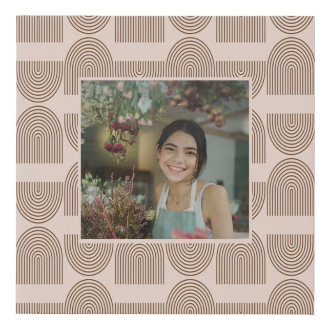 Boho Line Pattern in Terracotta Custom Photo Frame Faux Canvas Print (Front)