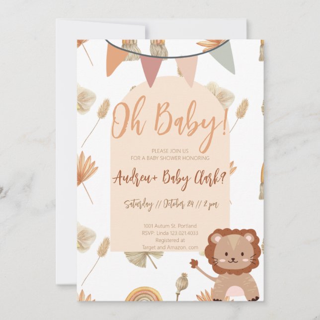 Boho Lion Baby Shower Invitation (Front)