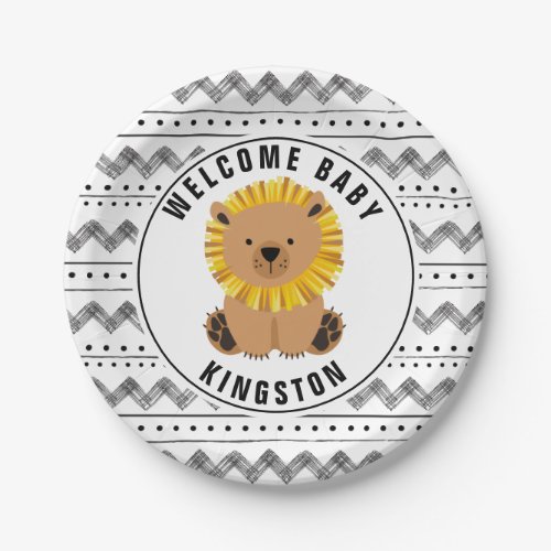 Boho Lion Black And White Baby Shower Paper Plates