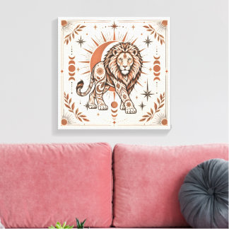Boho Lion Celestial Sun Moon Ornate Animal Canvas Print