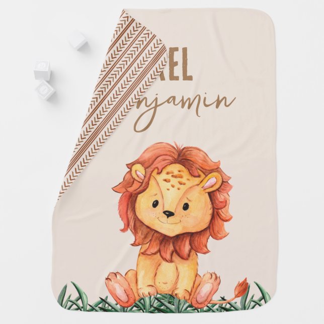 Boho Lion Cute Safari Nursery Baby Blanket (In Situ)