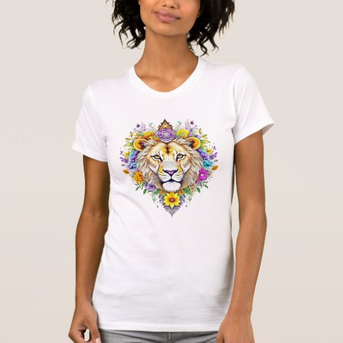 Boho Lion Head With Flowers T_Shirt