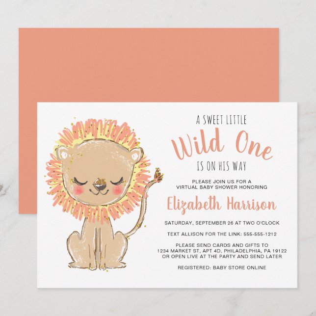 Boho Lion Terracotta Virtual Baby Shower Invitation (Front/Back)