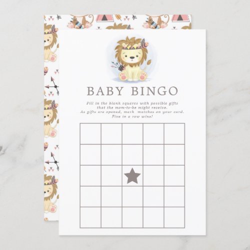 Boho Lion Tribal Bohemian Baby Shower Bingo Game Invitation