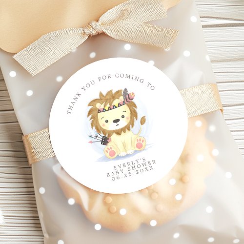 Baby Shower Favors 11 Boho Lion Tribal Watercolor Bohemian Baby Shower Classic Round Sticker