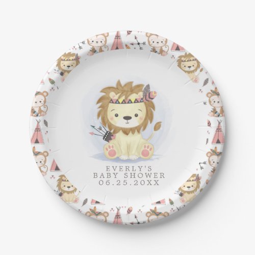 Baby Shower Tableware 16 Boho Lion Tribal Watercolor Bohemian Baby Shower Paper Plates