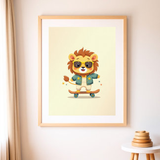Boho Lion Wood Framed Kids Room | Safari Gallery Art