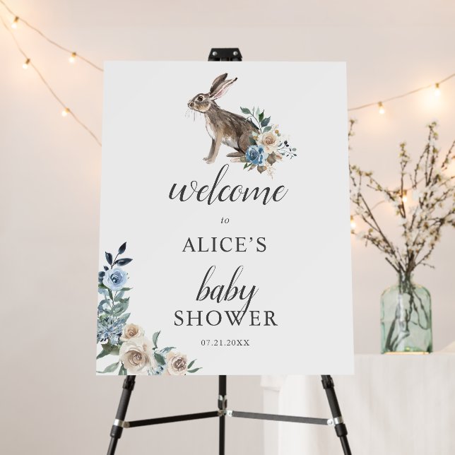 Boho Little Bunny Dusty Blue Beige Baby Shower Foam Board (In Situ (Stand))