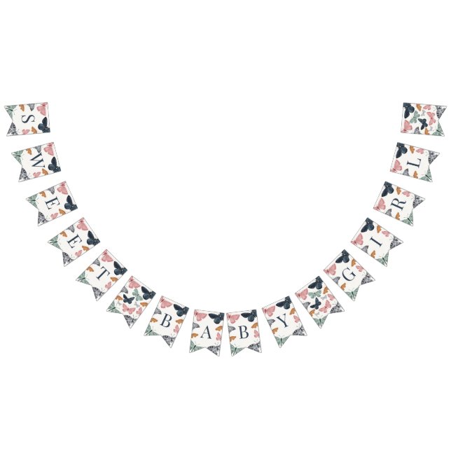 Boho Little Butterfly Baby Shower Decor Bunting Flags (All)