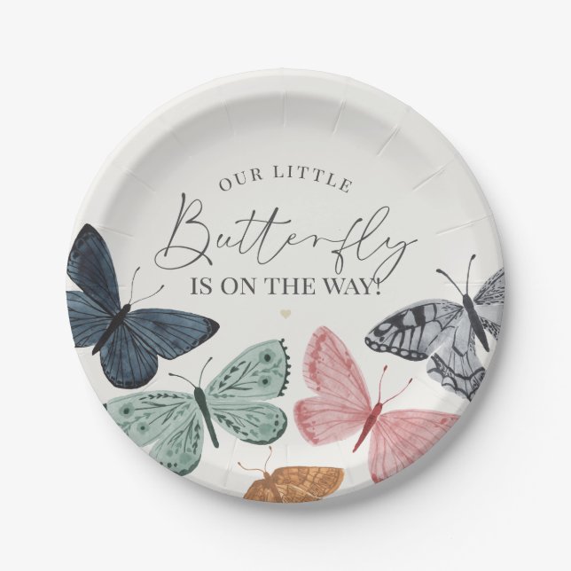 Boho Little Butterfly Baby Shower Tableware Paper Plates (Front)