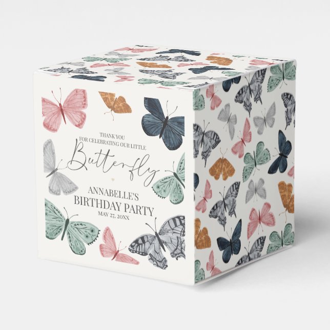 Boho Little Butterfly Birthday Party Favor Boxes (Front Side)