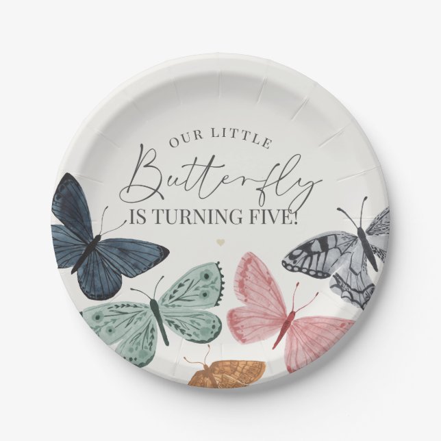 Boho Little Butterfly Birthday Party Tableware Paper Plates (Front)