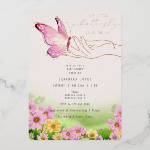 Boho Little Butterfly On The Way Wildflower Garden Foil Invitation