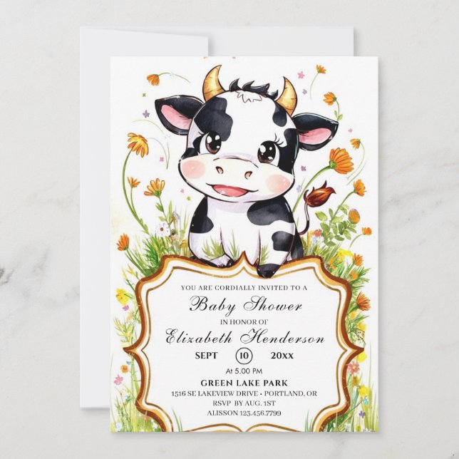 Boho Little Colorful Cow Baby Shower Invitation (Front)