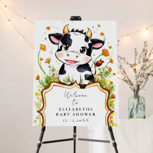 Boho Little Colorful Cow Baby Shower Welcome Sign
