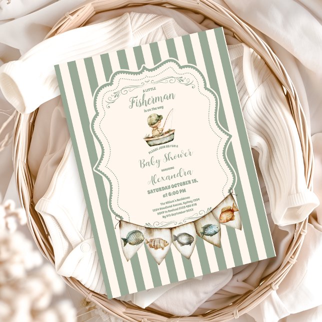 Boho Little Fisherman Fishing  Baby Shower Invitation (Creator Uploaded)