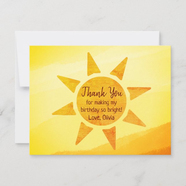 Boho Little Gold Sunshine Birthday Thank You Card (Front)