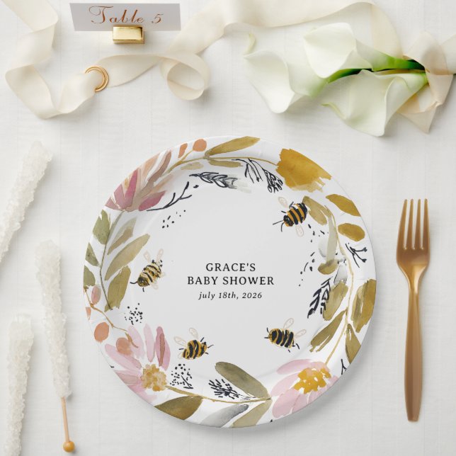 Boho Little Honey Bee Baby Shower Paper Plates (Wedding)