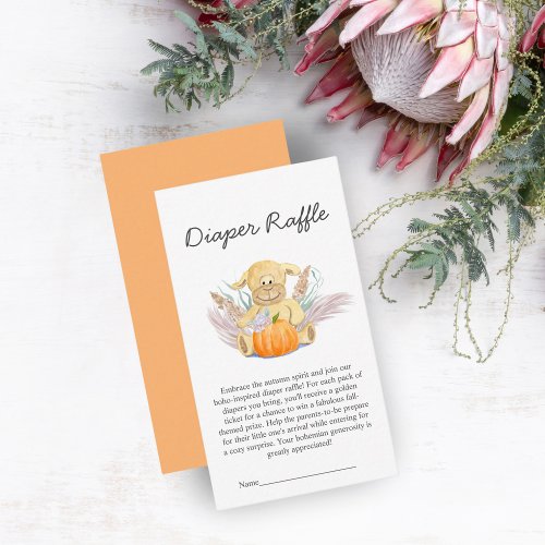 Boho Little Lamb Pumpkin Baby Shower Diaper Raffle Enclosure Card