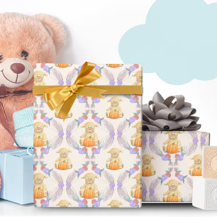 Boho Little Lamb Pumpkin Watercolor Baby Shower Wrapping Paper