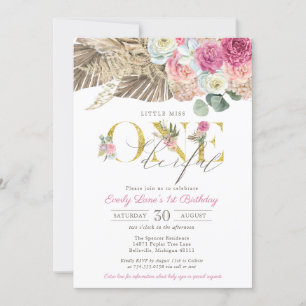 Boho Little Miss ONEderful Floral 1st Birthday Invitation