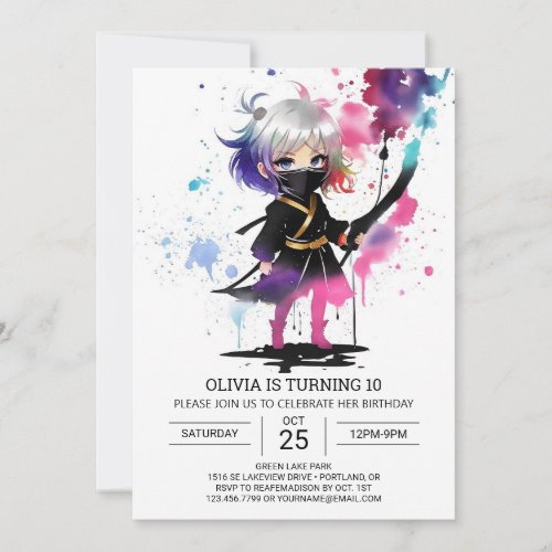 Boho Little Ninja Girl Birthday Invitation