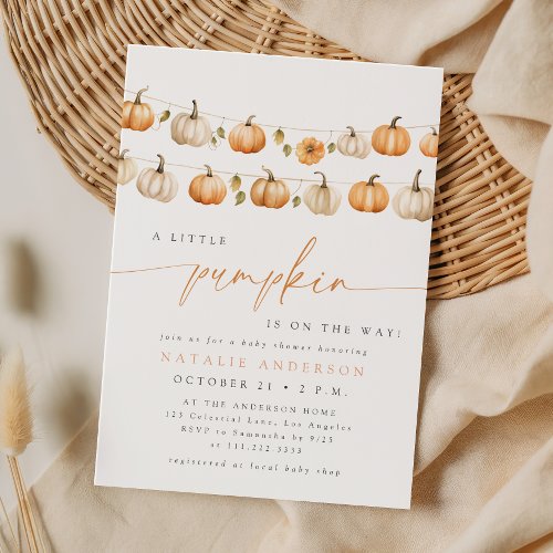 Boho Little Pumpkin Clothesline Fall Baby Shower Invitation