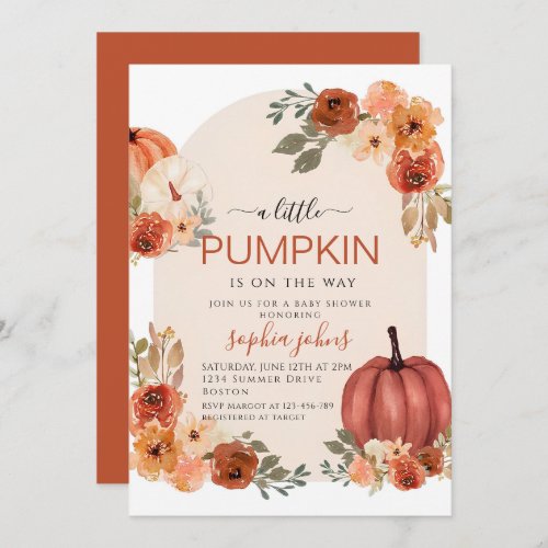 Boho Little Pumpkin fall Baby Shower Invitation