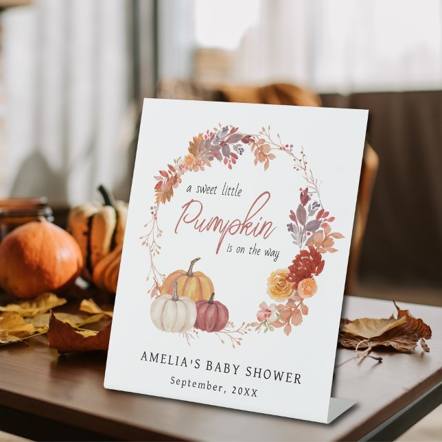 Boho Little Pumpkin Fall Baby Shower Welcome Pedestal Sign (Creator Uploaded)