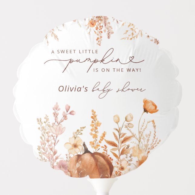 Boho Little Pumpkin Fall Wildflowers Baby Shower Balloon (Front)