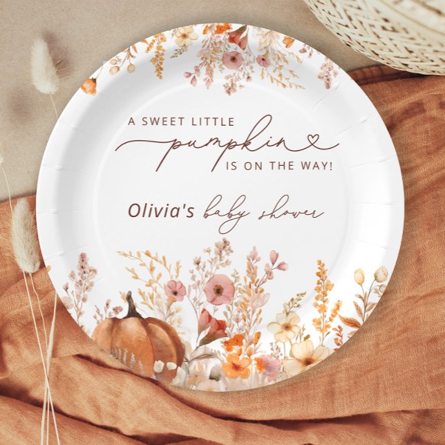 Boho Little Pumpkin Fall Wildflowers Baby Shower Paper Plates (Creator Uploaded)