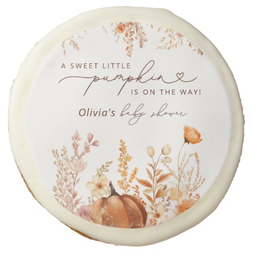 Boho Little Pumpkin Fall Wildflowers Baby Shower Sugar Cookie