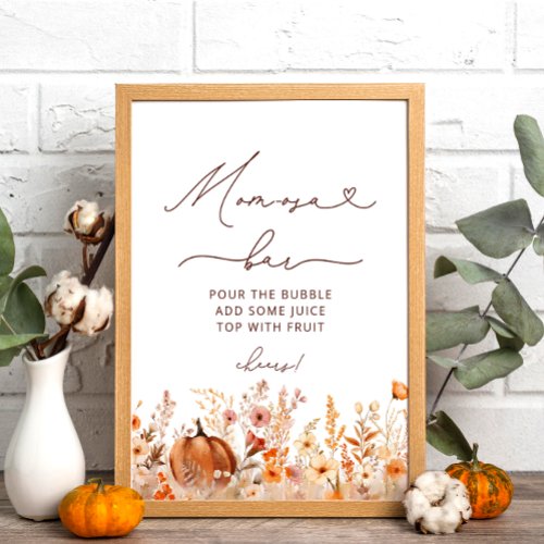 Boho Little Pumpkin Fall Wildflowers Momosa Bar Poster