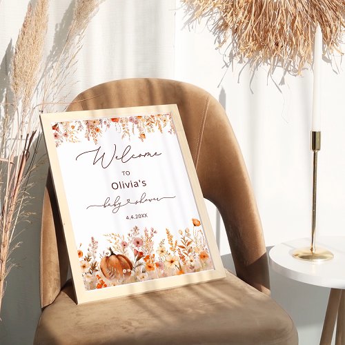 Boho Little Pumpkin Fall Wildflowers Welcome Poster