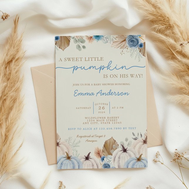 Boho Little Pumpkin Invite, Fall Baby Boy Shower Invitation (Creator Uploaded)