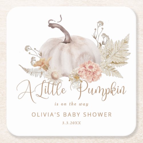 Boho Little pumpkin is on the way baby shower Square Paper Coaster
