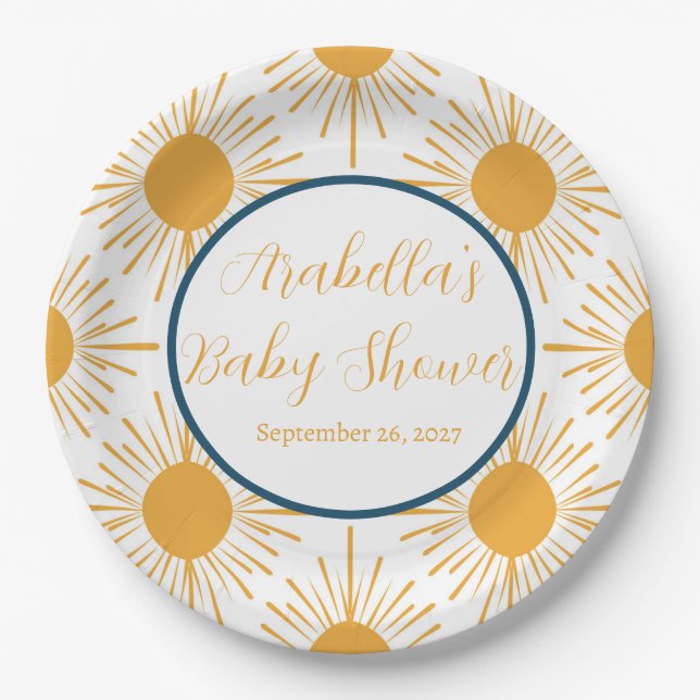 Boho Little Ray of Sun Neutral Baby Shower  Paper Plates (Front)
