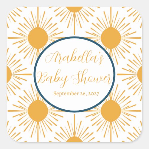 Boho Little Ray of Sun Neutral Baby Shower  Square Sticker