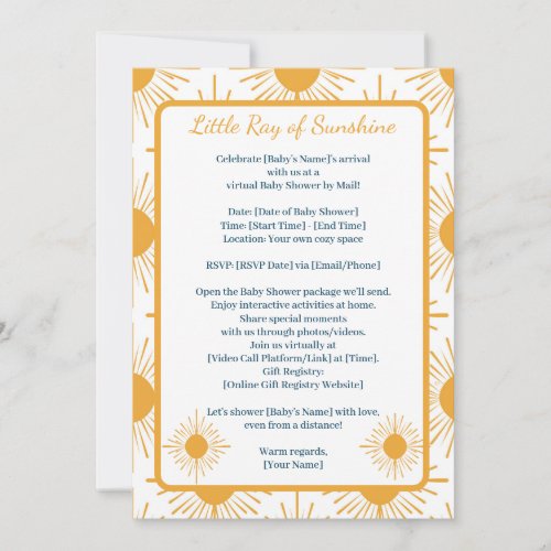 Boho Little Ray of Sun Neutral Shower By Distance Invitation