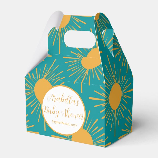 Boho Little Ray of Sun Turquoise Baby Shower  Favor Boxes (Front Side)