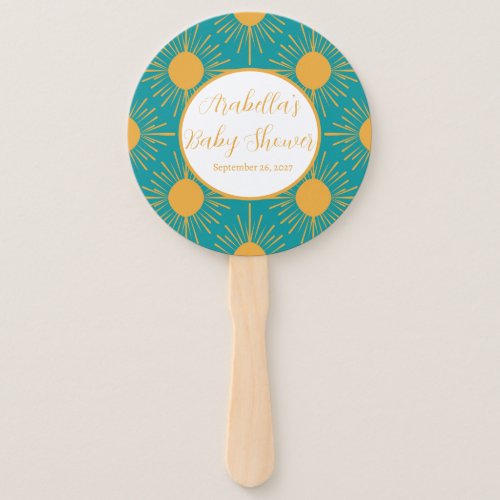 Boho Little Ray of Sun Turquoise Baby Shower  Hand Fan