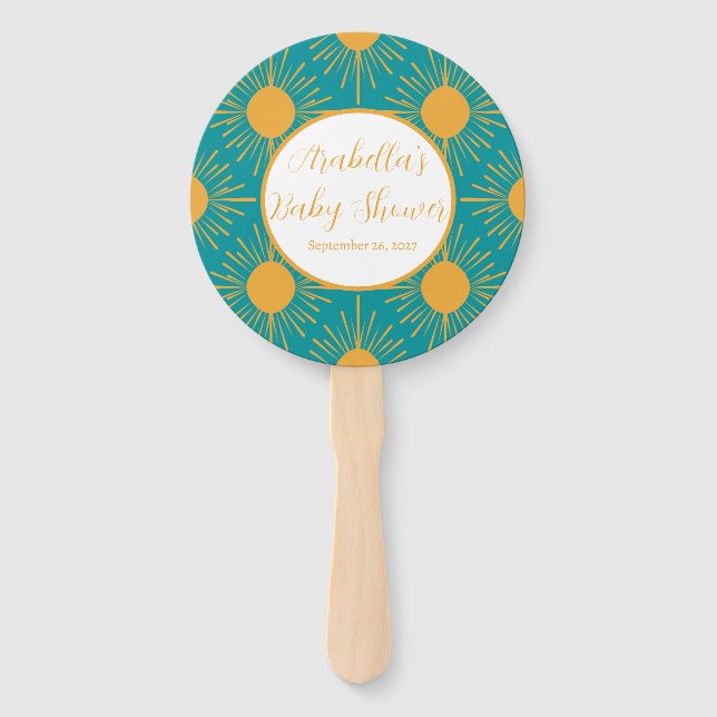 Boho Little Ray of Sun Turquoise Baby Shower  Hand Fan (Front)