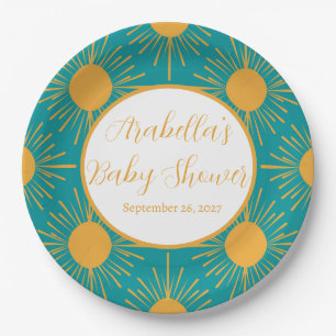 Boho Little Ray of Sun Turquoise Baby Shower  Paper Plates