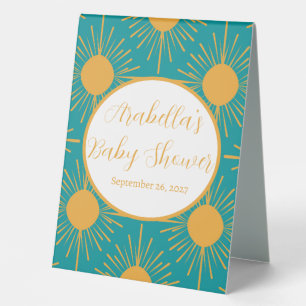 Boho Little Ray of Sun Turquoise Baby Shower  Table Tent
