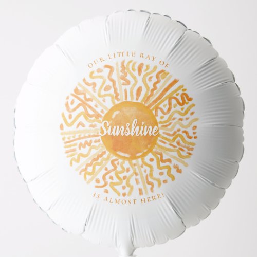 Boho Little Ray of Sunshine Orange Watercolor Sun Balloon