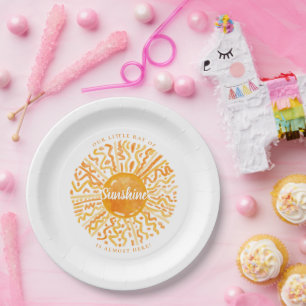 Boho Little Ray of Sunshine Orange Watercolor Sun Paper Plates