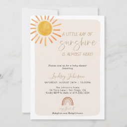 Boho Little Ray of Sunshine Rainbow Baby Shower Invitation | Zazzle