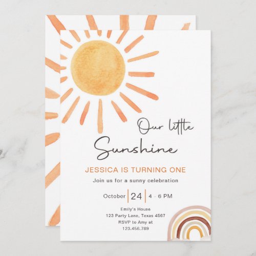 Boho Little Sunshine 1st Birthday Invitation Sun
