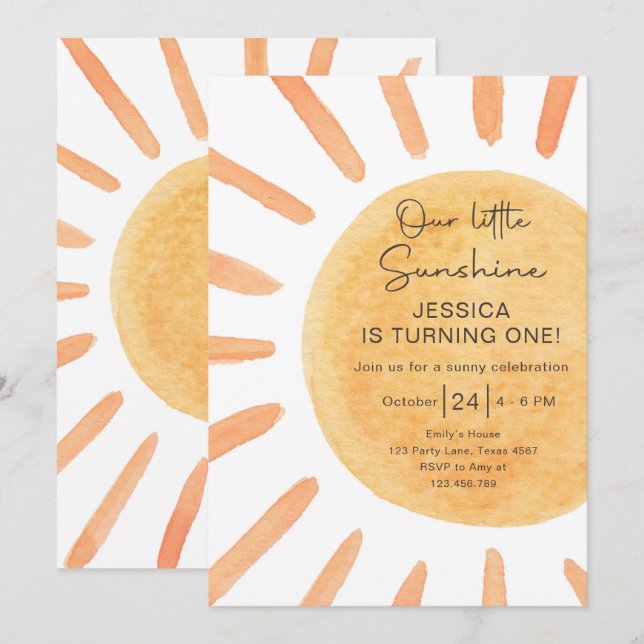 Boho LIttle Sunshine 1st Birthday Sun Summer Invitation (Front/Back)
